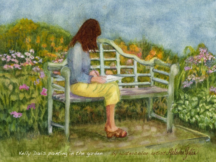 Watercolor Painting by Melodee Yates of
Kelly painting in the garden